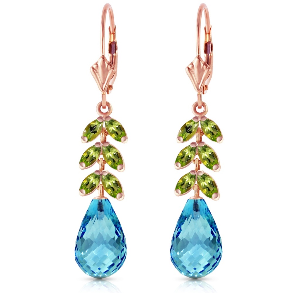 GOLD LEVER BACK EARRING WITH PERIDOT & BLUE TOPAZ - Picture 2 of 5